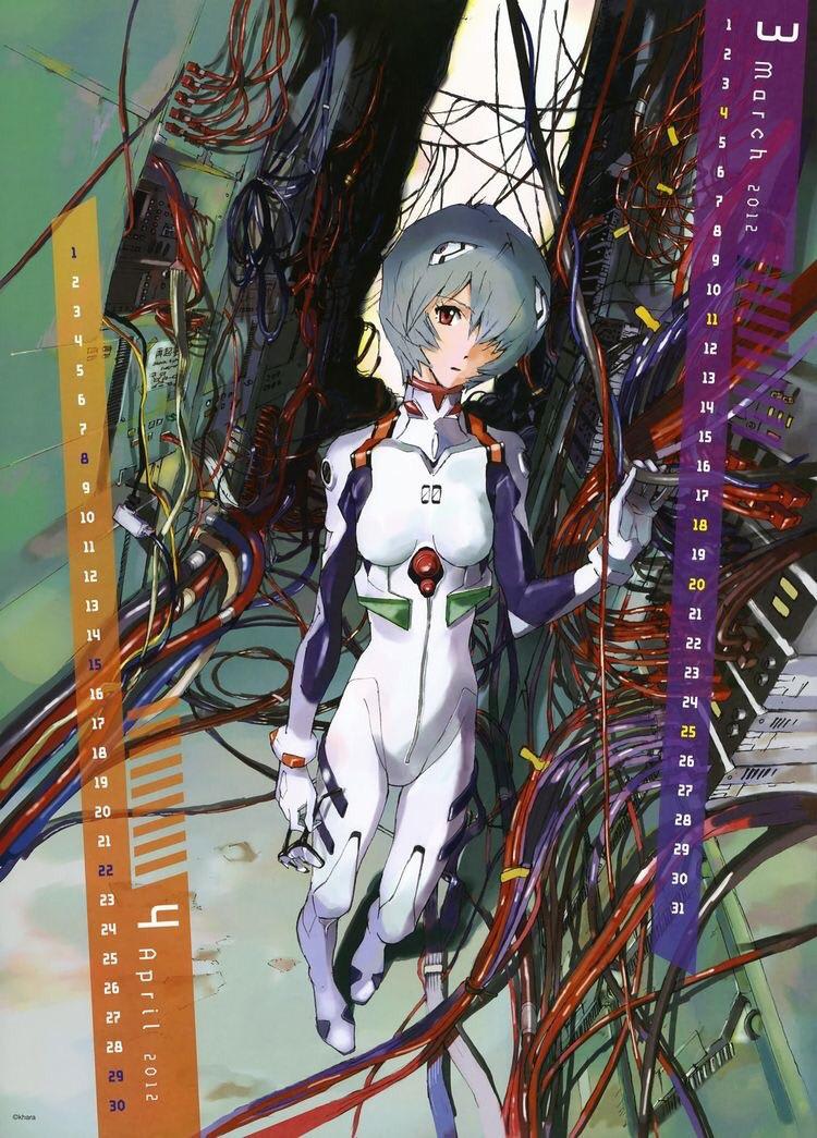 Rei Ayanami surrounded by cables